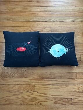 Threadless Black Vinyl Record Moon Graphic Throw Pillows